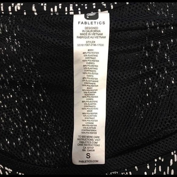 Fabletics Shirt Womens Small Black White Constellation Vanessa Workout Top Mesh‎ - Picture 6 of 8